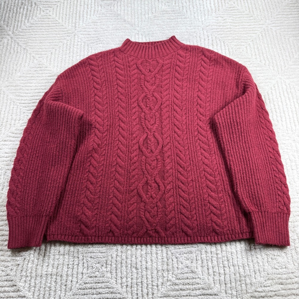 Old Navy SoSoft Cable Knit Sweater Women's XL Red Cropped Preppy Academic Cozy